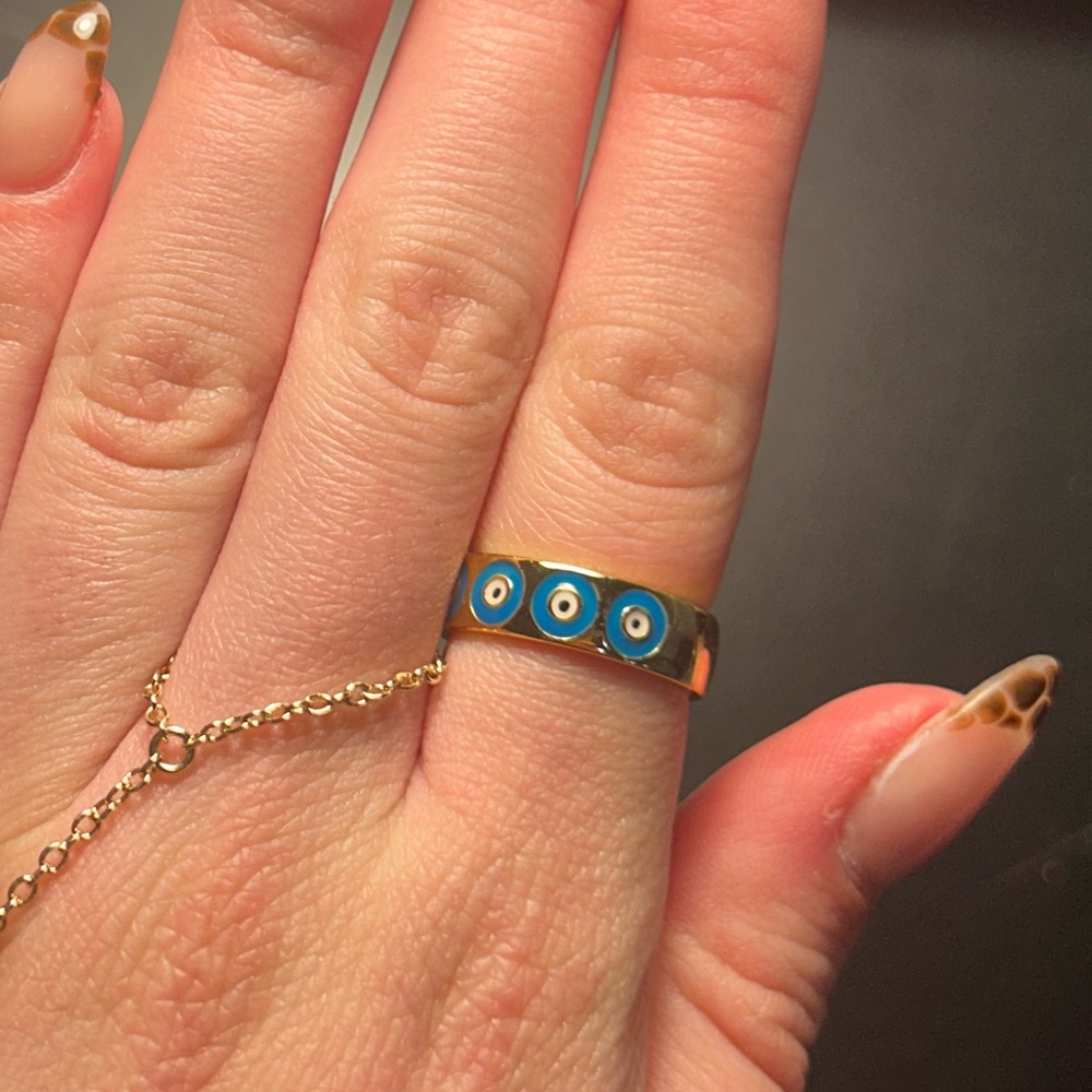 Gold and Blue Evil Eye Ring